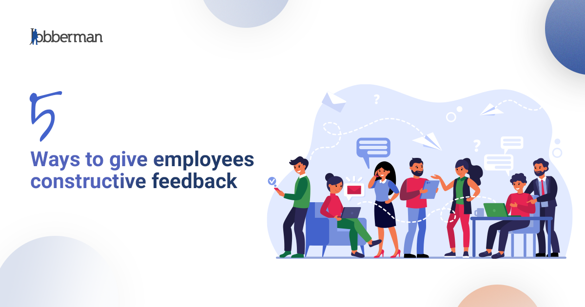 Illustration of multiple people giving feedback to each other