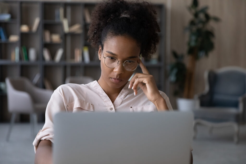 woman practicing for virtual interview