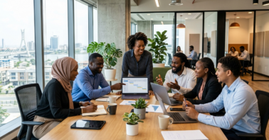 image showing a group of young African professionals, particularly the Gen Z in a board room and depicting Gen Z expectations in the workplace.