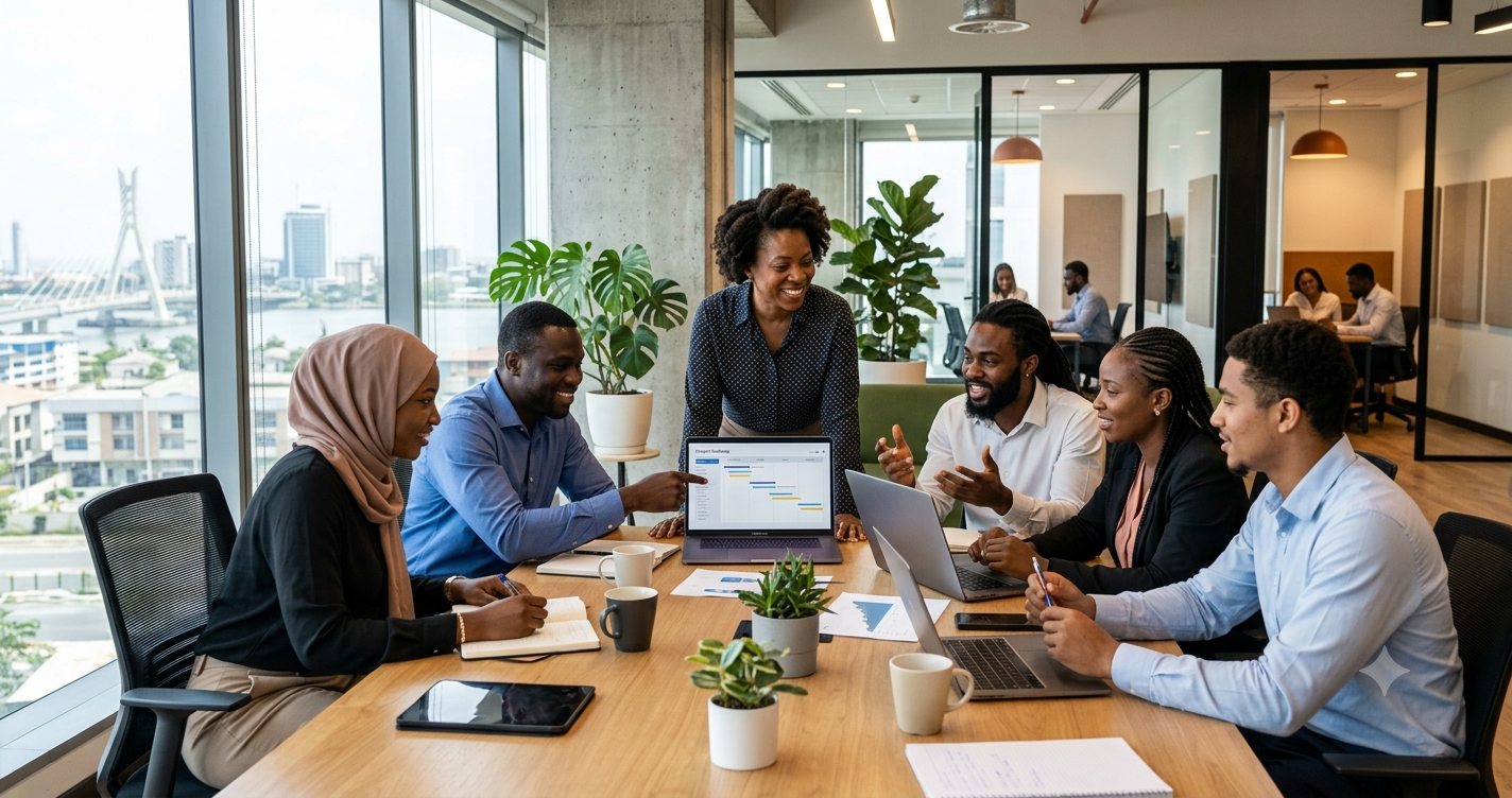 image showing a group of young African professionals, particularly the Gen Z in a board room and depicting Gen Z expectations in the workplace.
